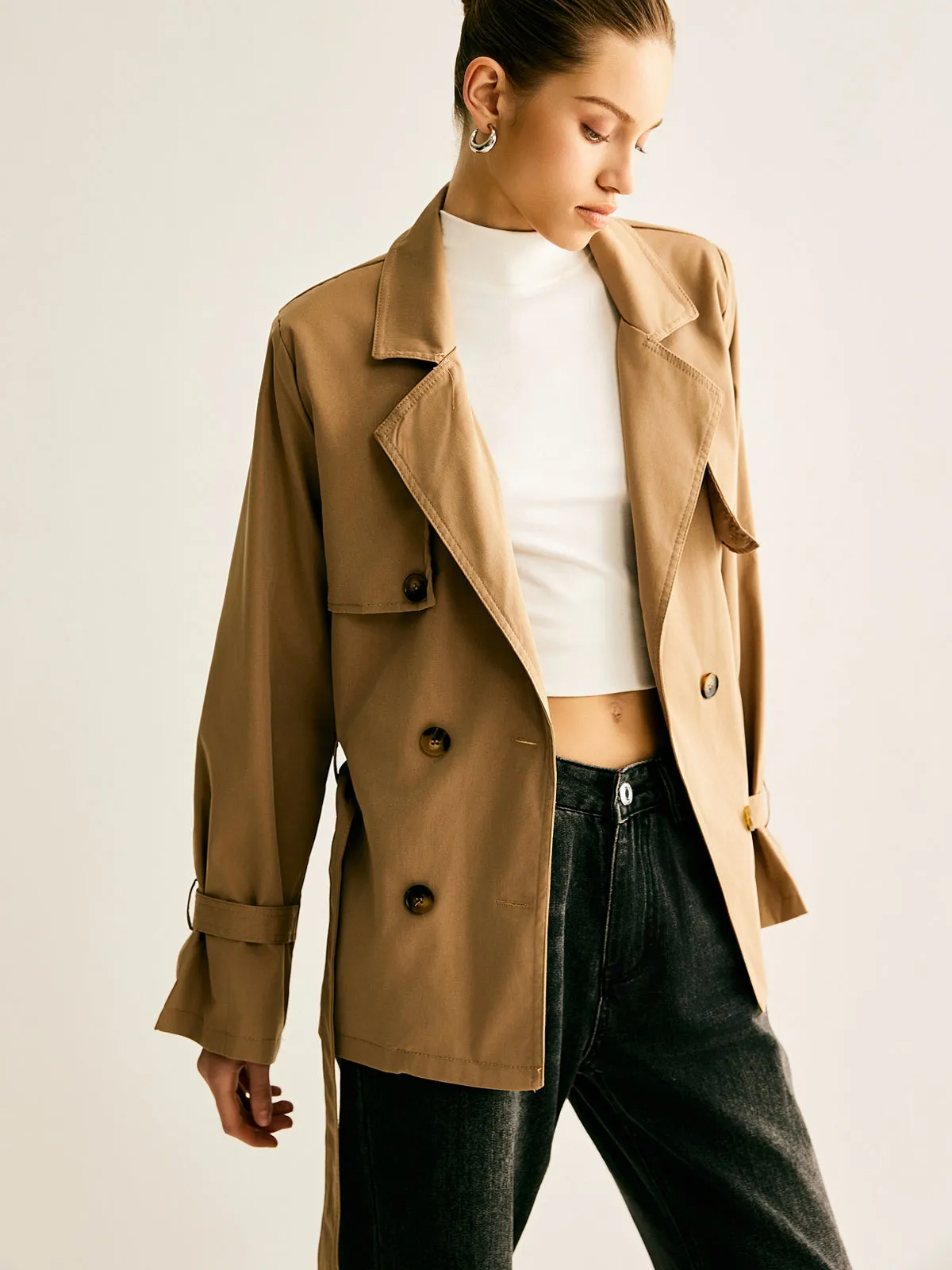 Lapel Buckle-Belted Trench Coat sold by COMMENSE product image thumbnail 5