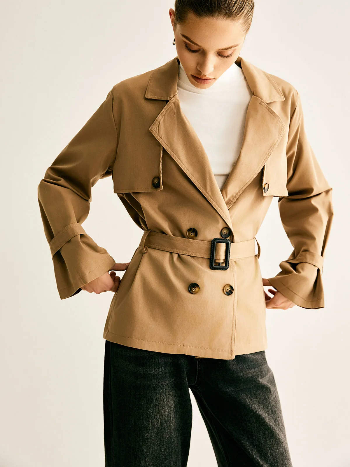 Lapel Buckle-Belted Trench Coat sold by COMMENSE product image thumbnail 3