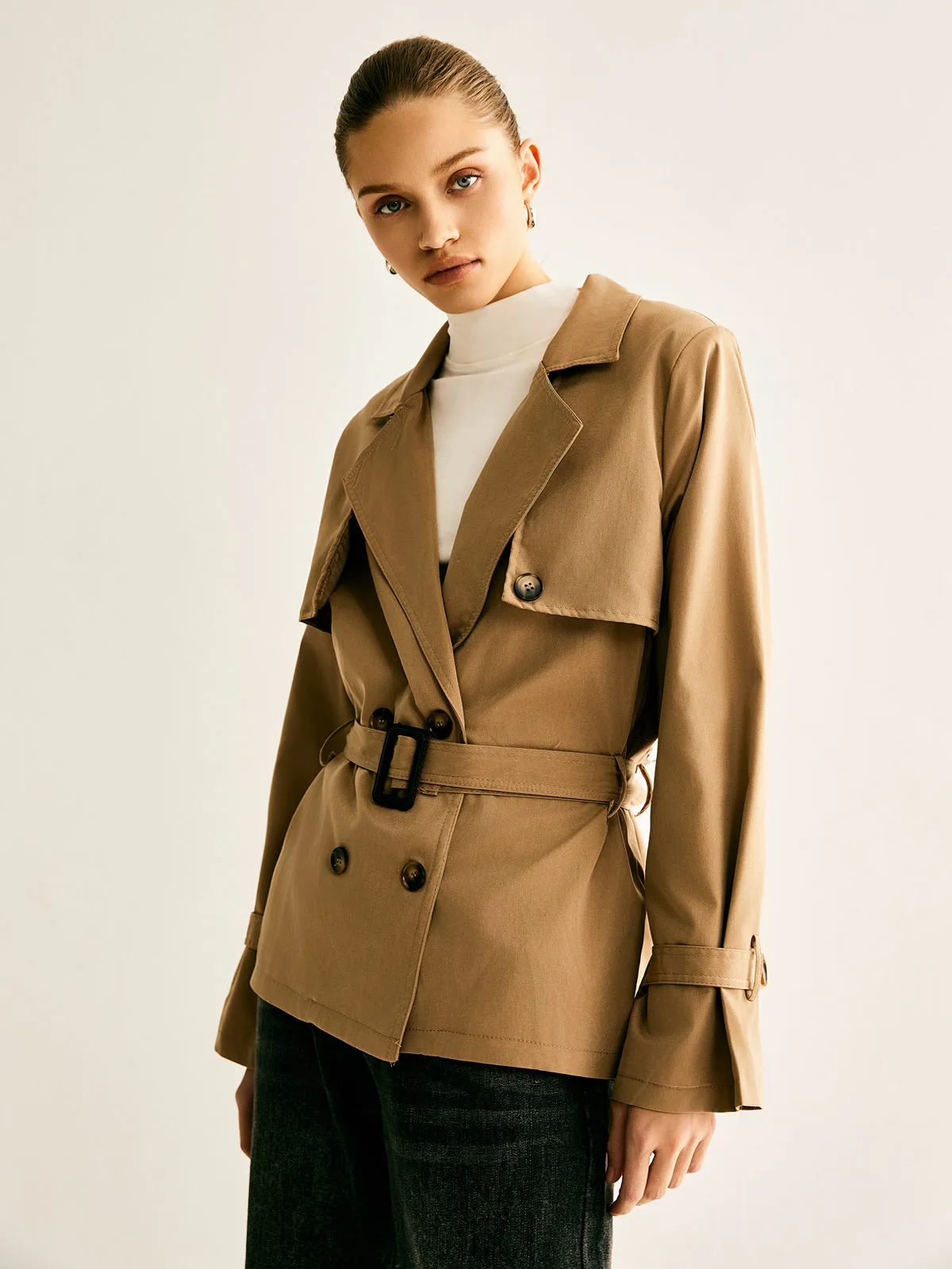 Lapel Buckle-Belted Trench Coat sold by COMMENSE product image thumbnail 4