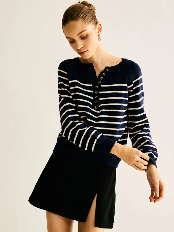 Botton Striped Knit Top sold by COMMENSE