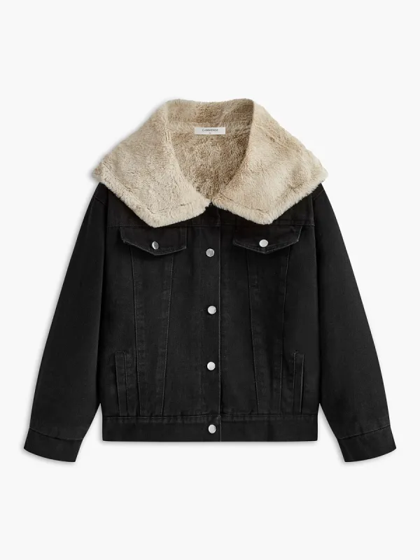 Fuzzy Denim Breasted Jacket sold by COMMENSE