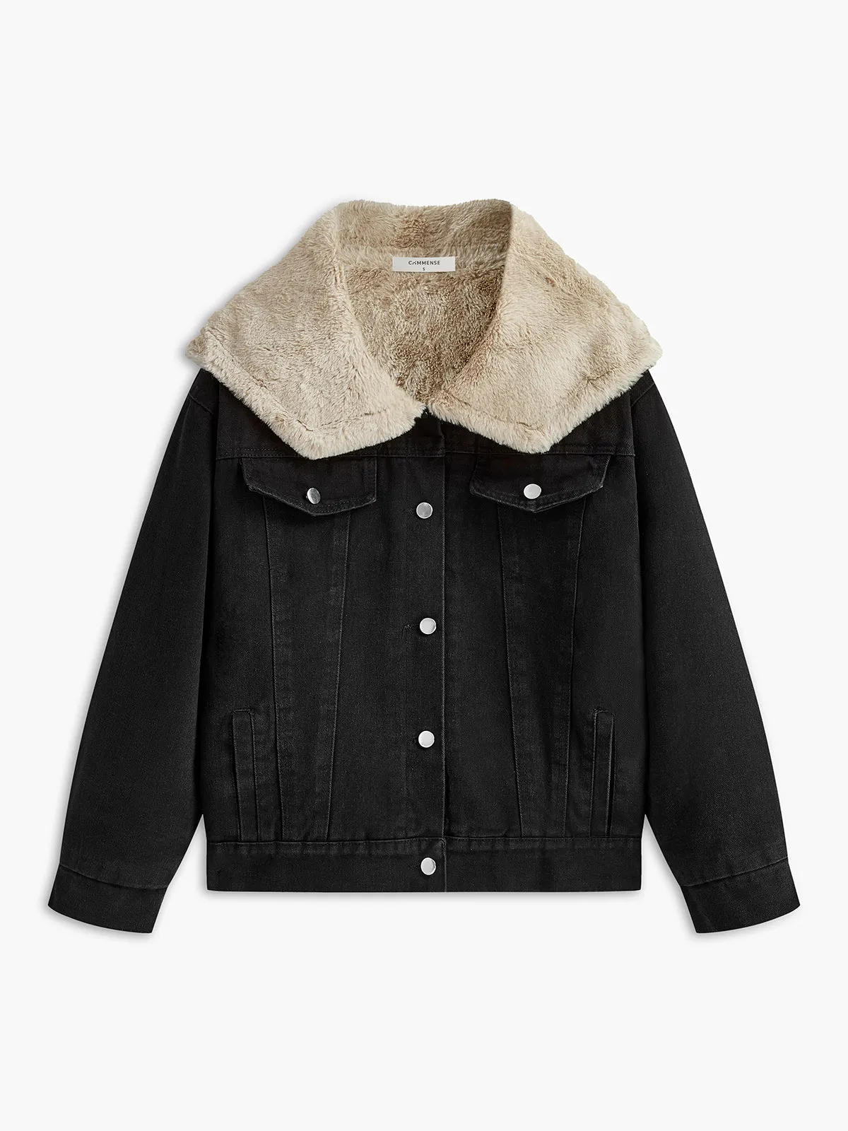 Fuzzy Denim Breasted Jacket sold by COMMENSE