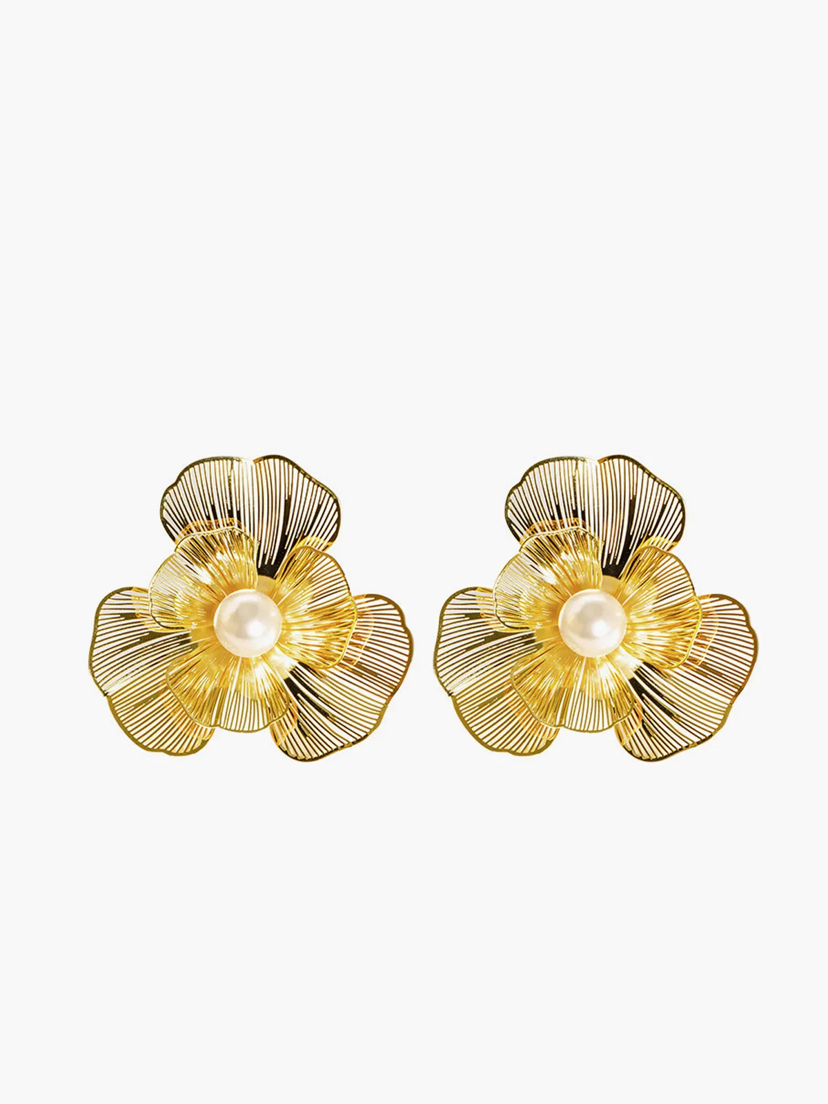 3D Metal Flower Pearl Earrings sold by COMMENSE