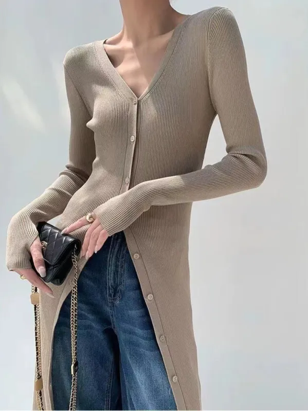 V-Neck Breasted Slim Knit Dress sold by COMMENSE