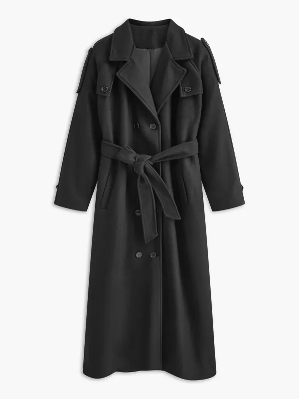 Versatile Plain Belted Long Coat sold by COMMENSE