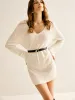 Wool-Blend V-Neck Sweater Dress Without Belt sold by COMMENSE