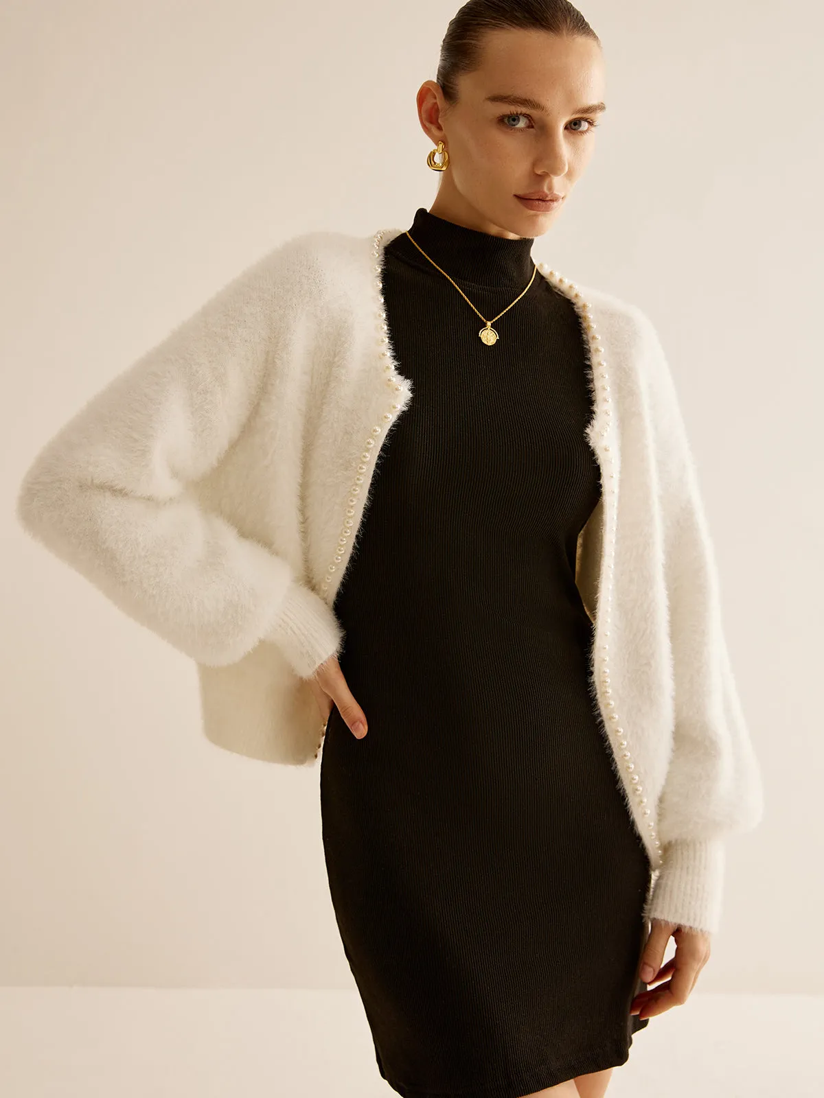 Elegant Pearl Trim Fuzzy Cardiagn sold by COMMENSE product image thumbnail 5