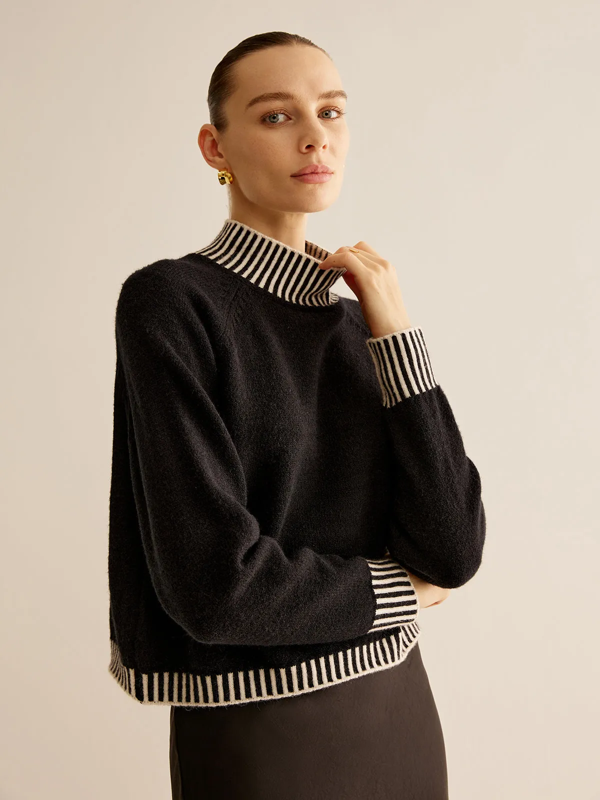 Mock Neck Contrast Pinstripe Sweater sold by COMMENSE product image thumbnail 4