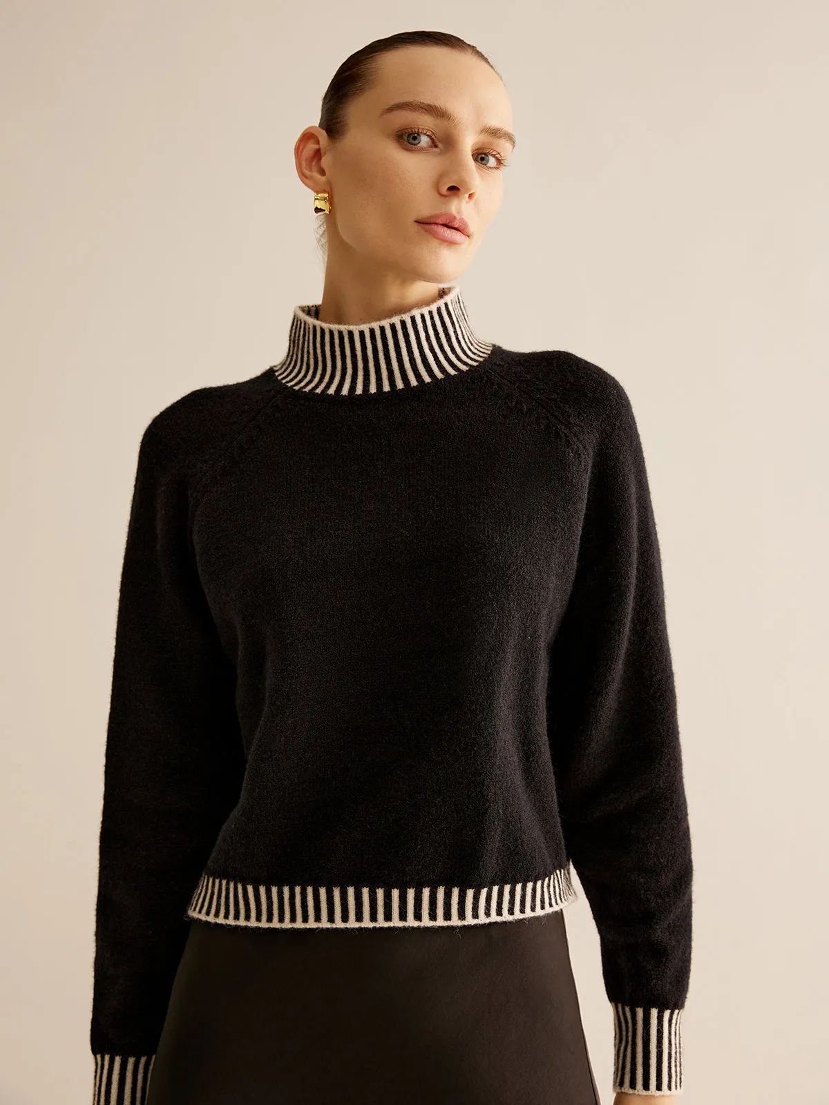Mock Neck Contrast Pinstripe Sweater sold by COMMENSE