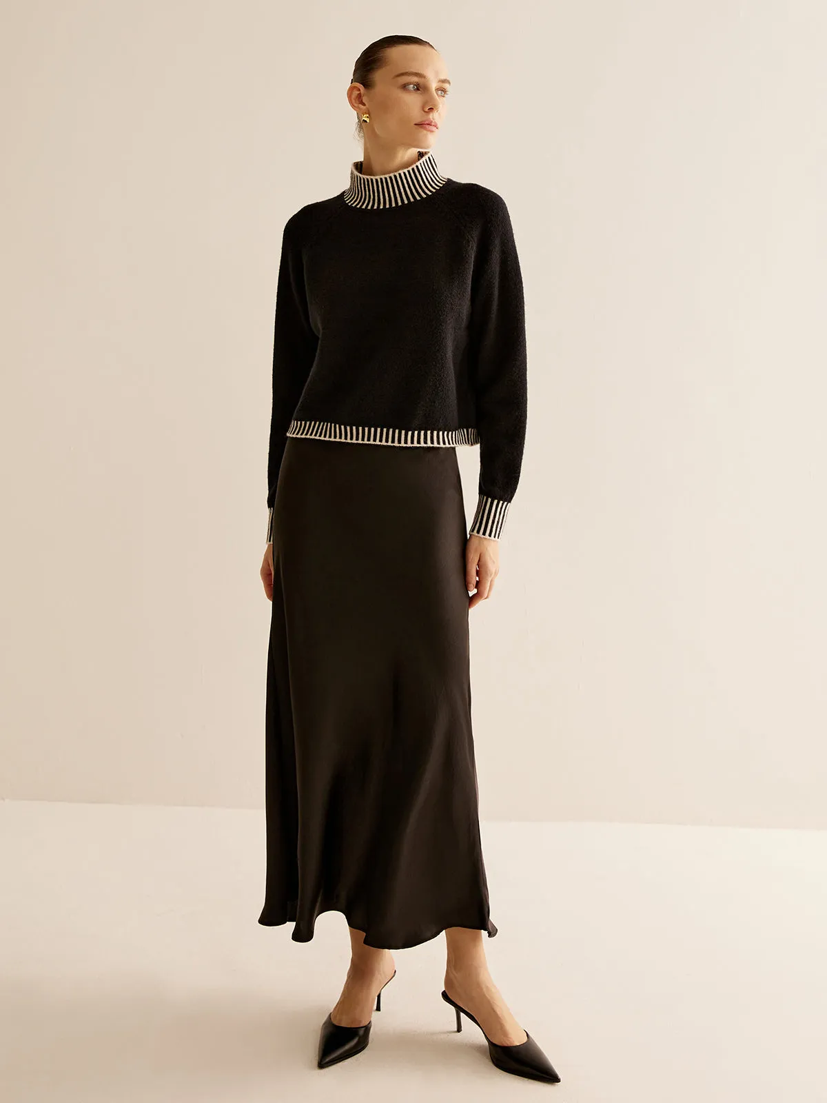 Mock Neck Contrast Pinstripe Sweater sold by COMMENSE product image thumbnail 2