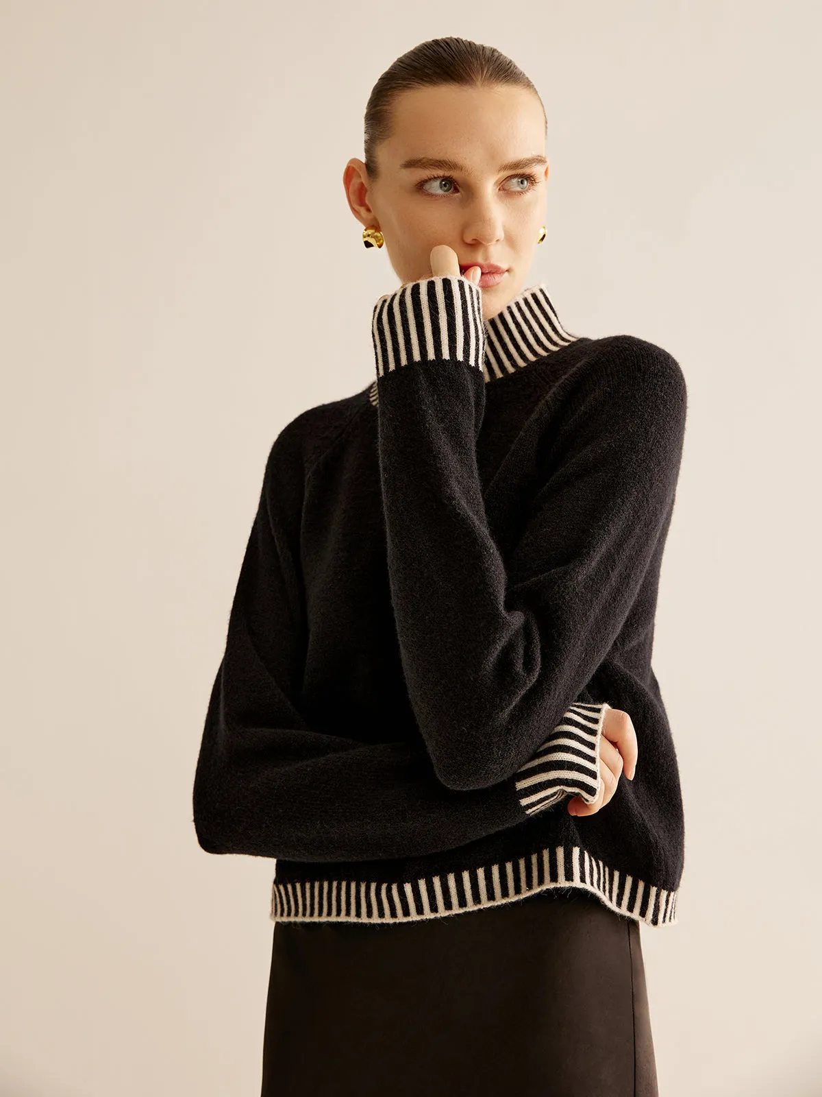 Mock Neck Contrast Pinstripe Sweater sold by COMMENSE product image thumbnail 3