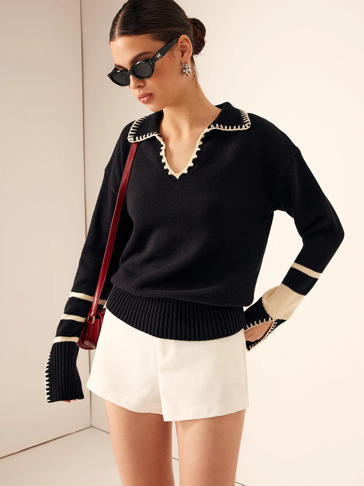 Contrast Striped Lapel Sweater sold by COMMENSE product image thumbnail 3