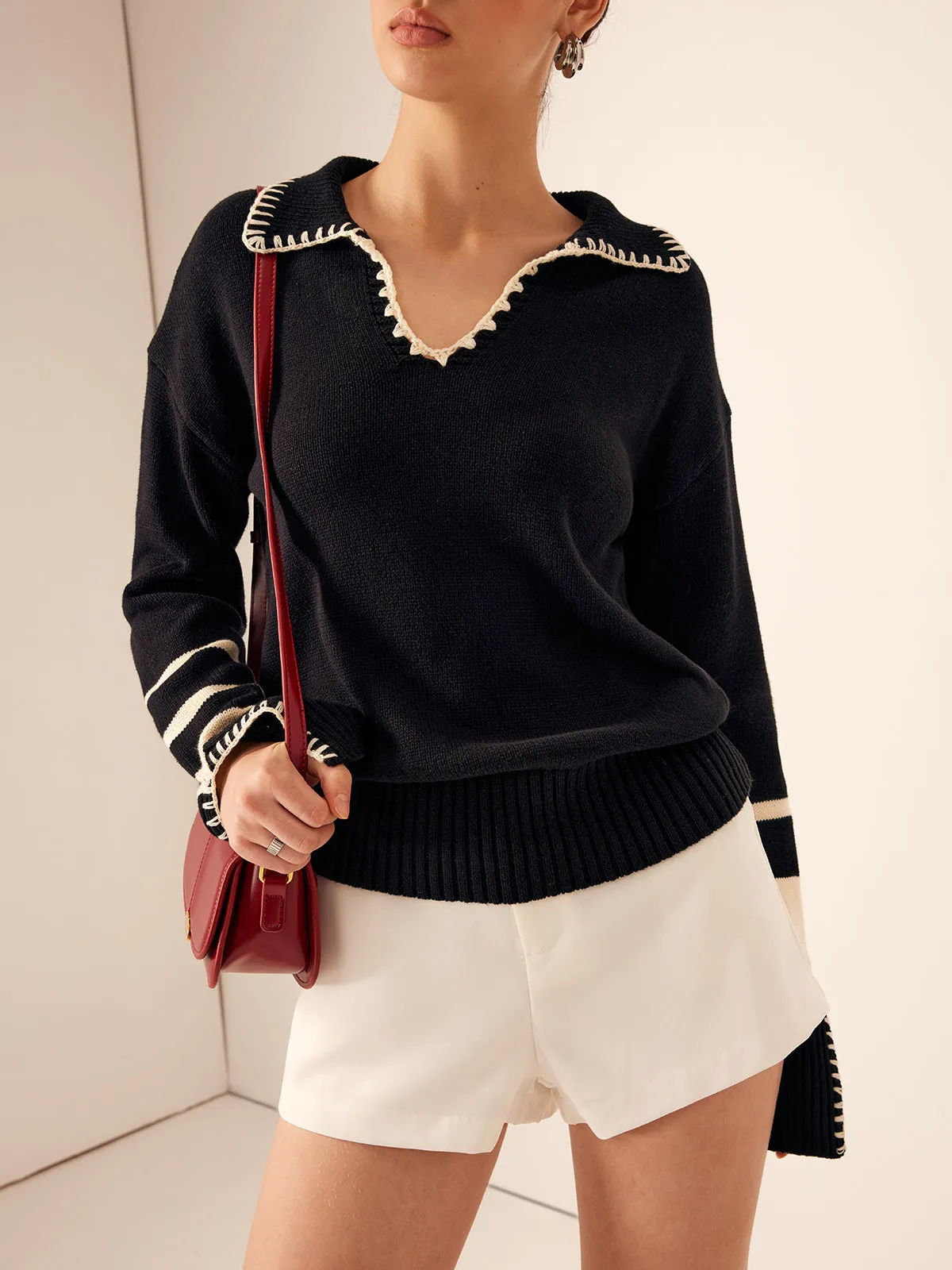 Contrast Striped Lapel Sweater sold by COMMENSE product image thumbnail 2