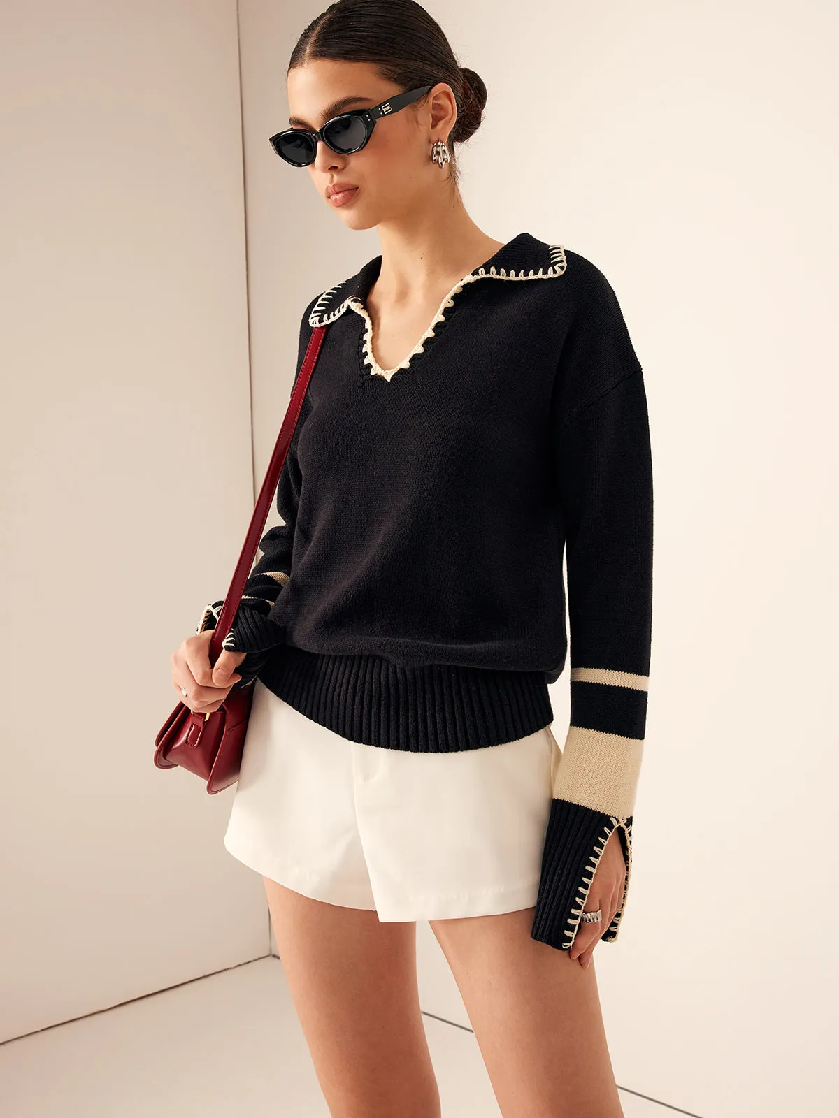 Contrast Striped Lapel Sweater sold by COMMENSE product image thumbnail 4