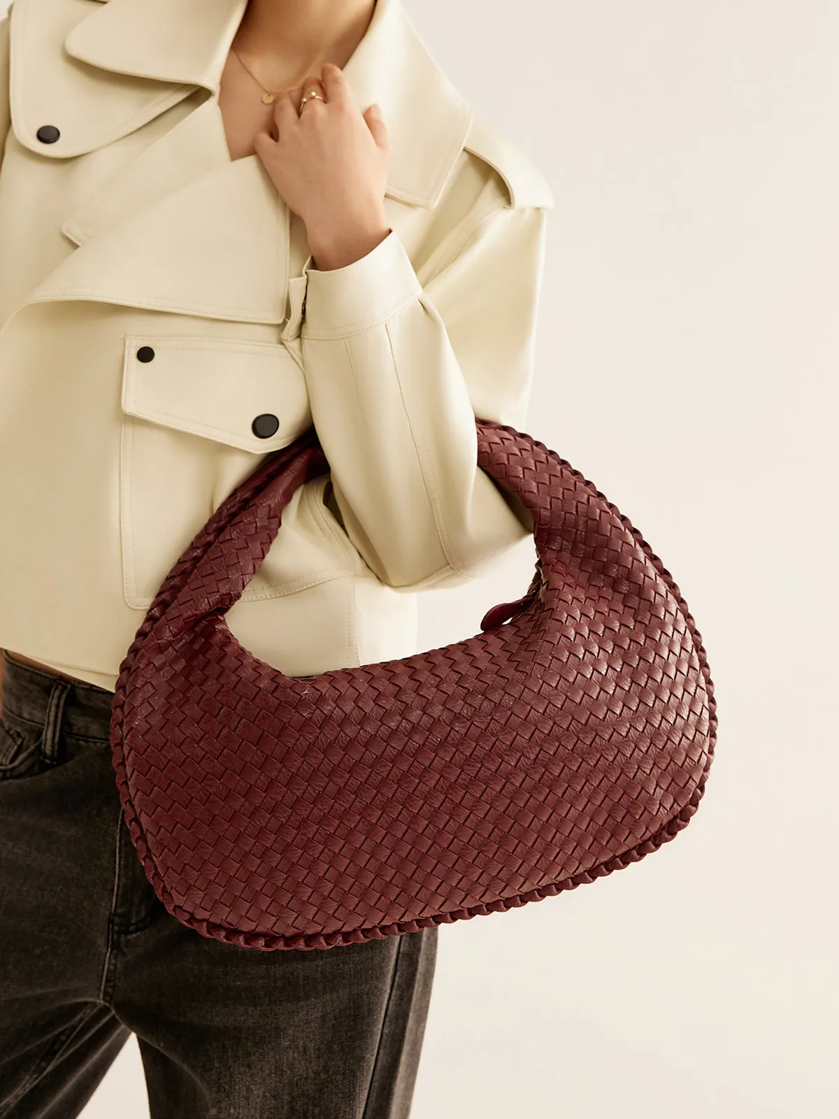 Rounded Woven Zipper Handbag sold by COMMENSE