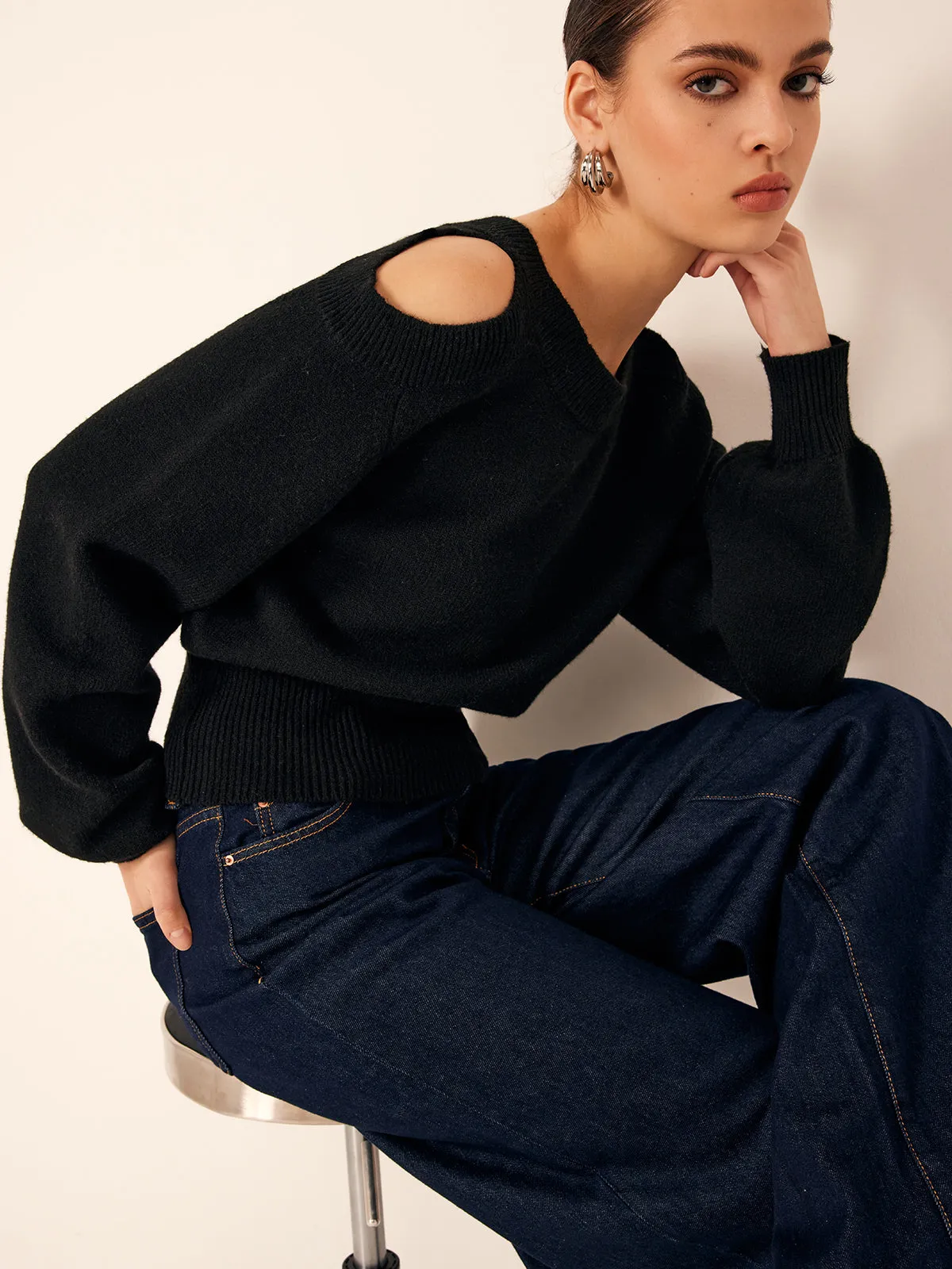 Plain Cutout Cinched Sweater sold by COMMENSE product image thumbnail 4