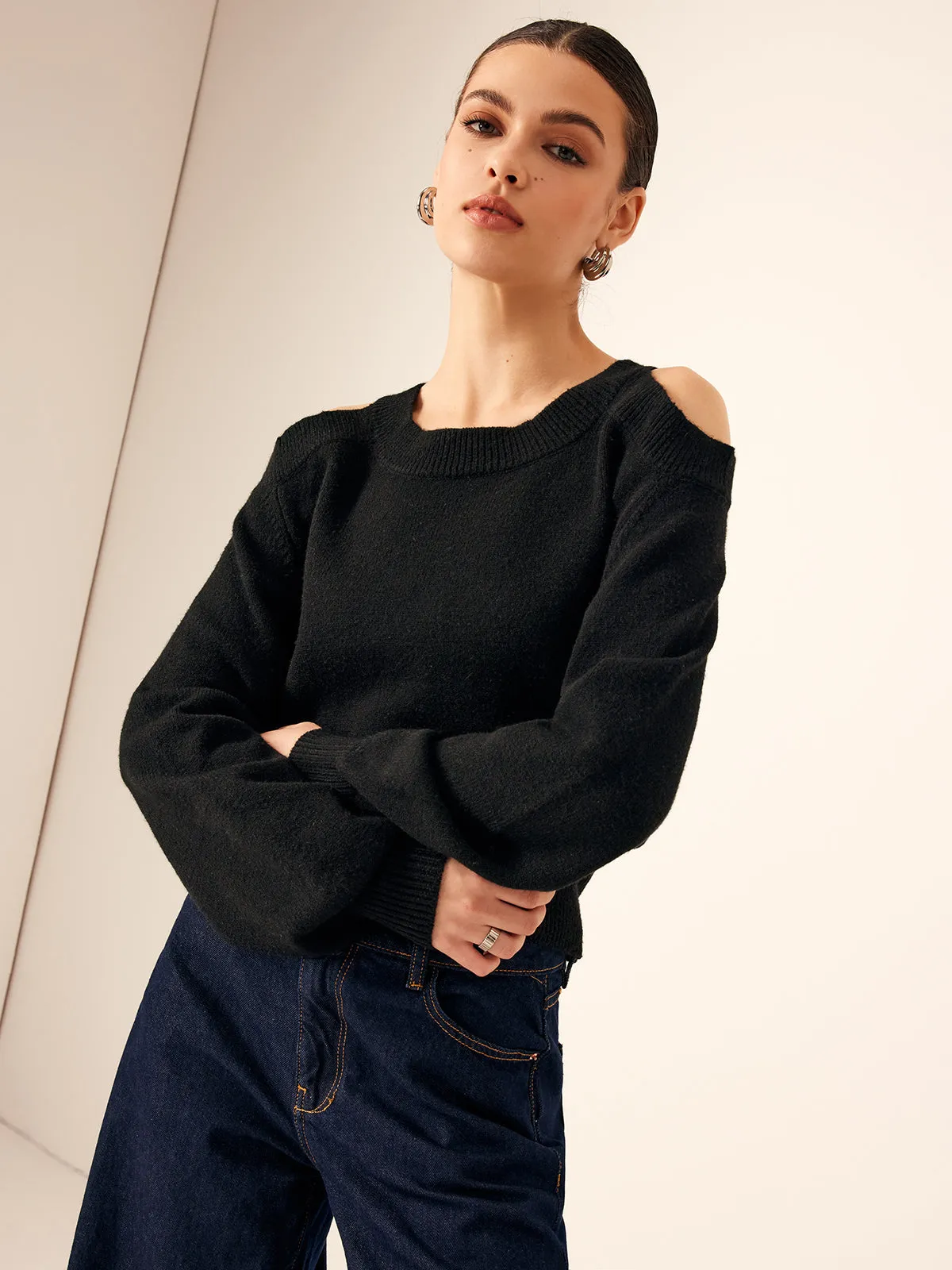 Plain Cutout Cinched Sweater sold by COMMENSE product image thumbnail 2