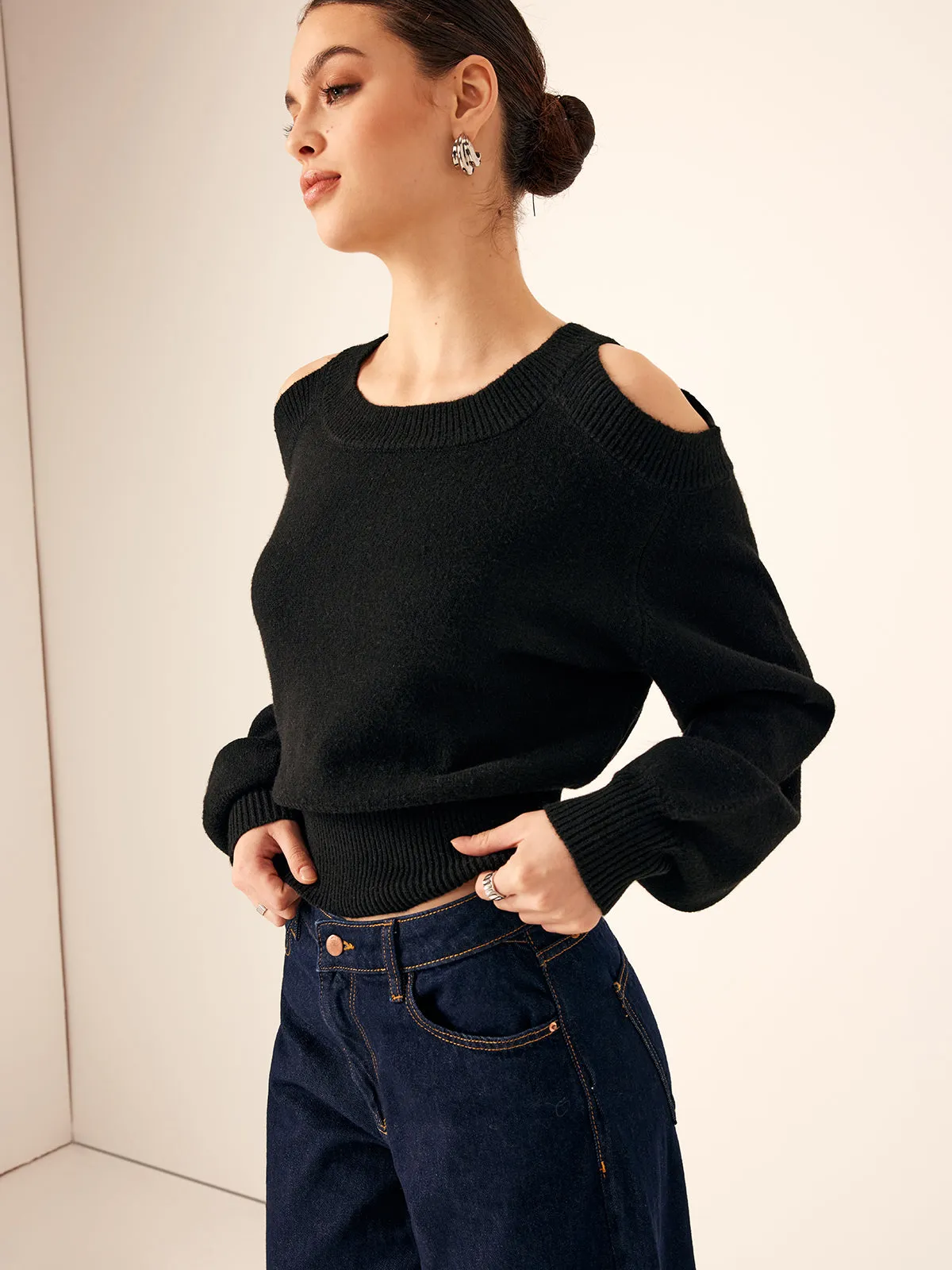 Plain Cutout Cinched Sweater sold by COMMENSE product image thumbnail 3