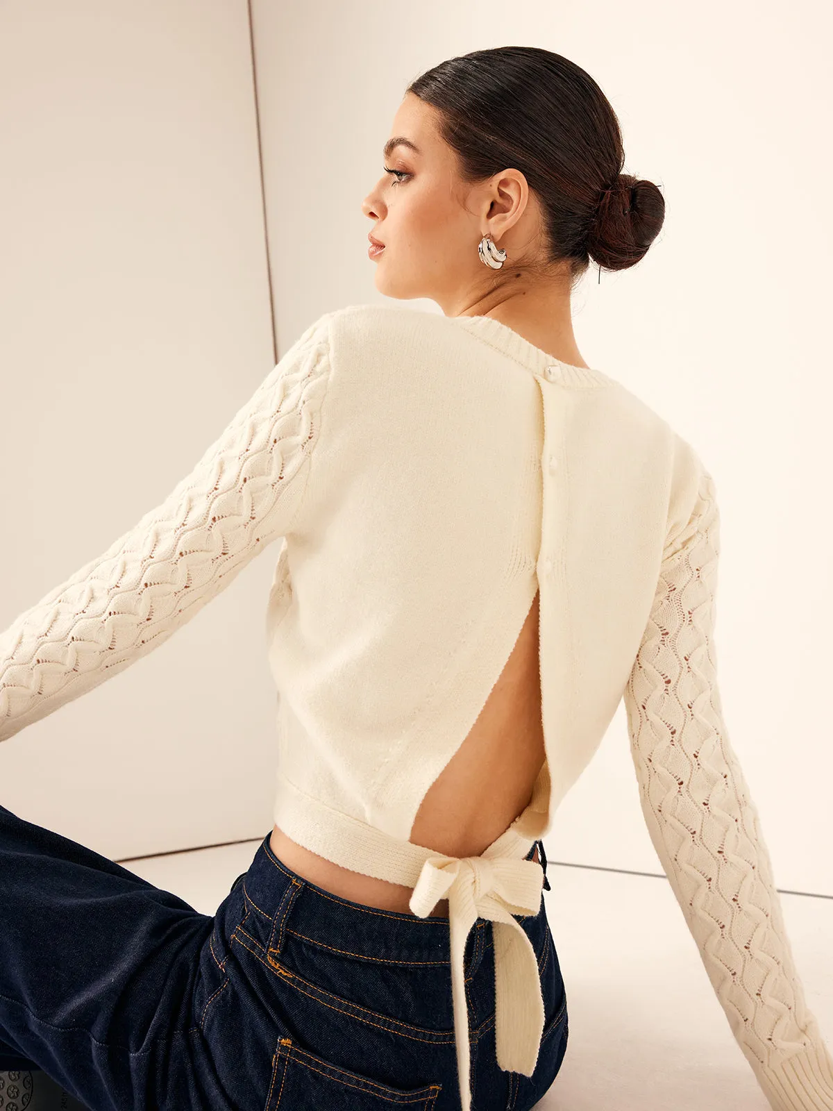 Tie Back Crop Sweater sold by COMMENSE