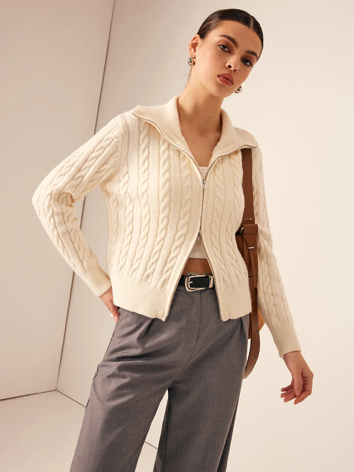 Two-Way Zipper Cable Knit Cardigan sold by COMMENSE