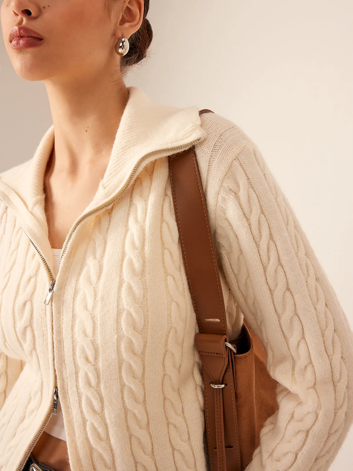Two-Way Zipper Cable Knit Cardigan sold by COMMENSE product image thumbnail 5