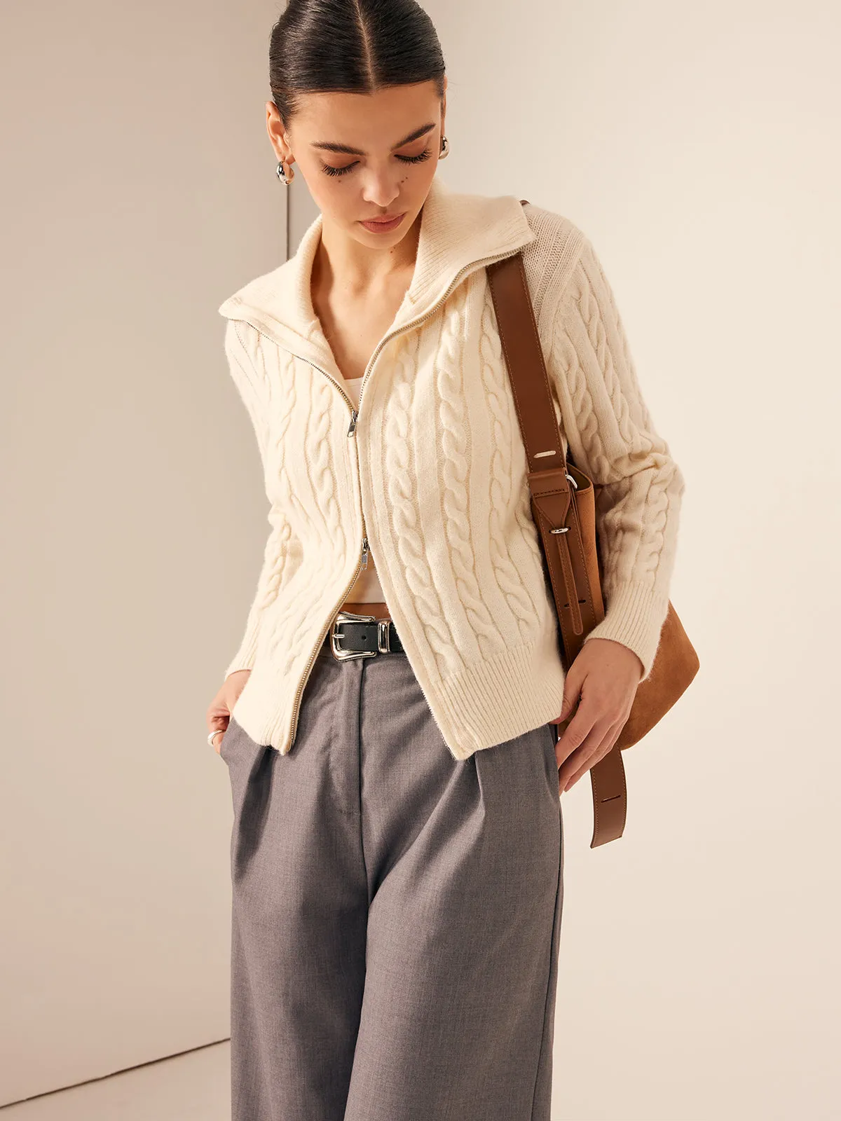 Two-Way Zipper Cable Knit Cardigan sold by COMMENSE product image thumbnail 2
