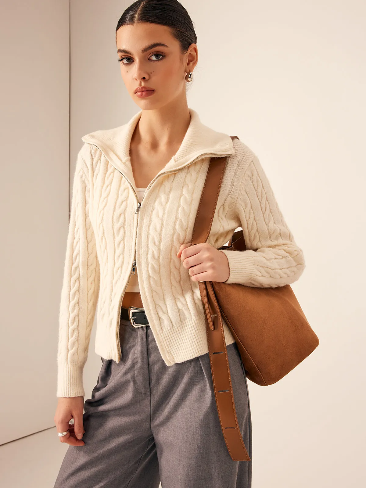 Two-Way Zipper Cable Knit Cardigan sold by COMMENSE product image thumbnail 3