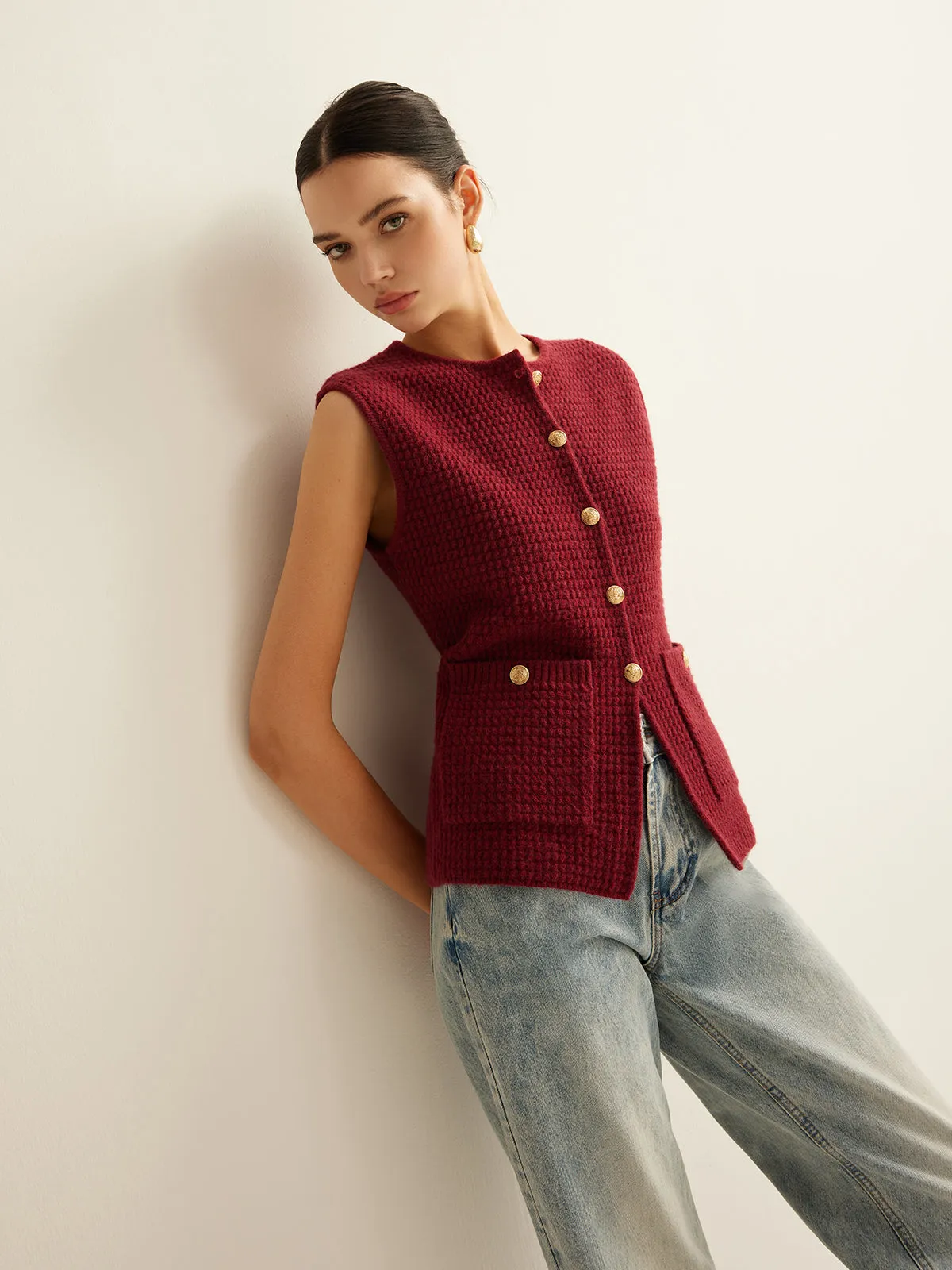 Button Down Cozy Sweater Vest sold by COMMENSE product image thumbnail 5