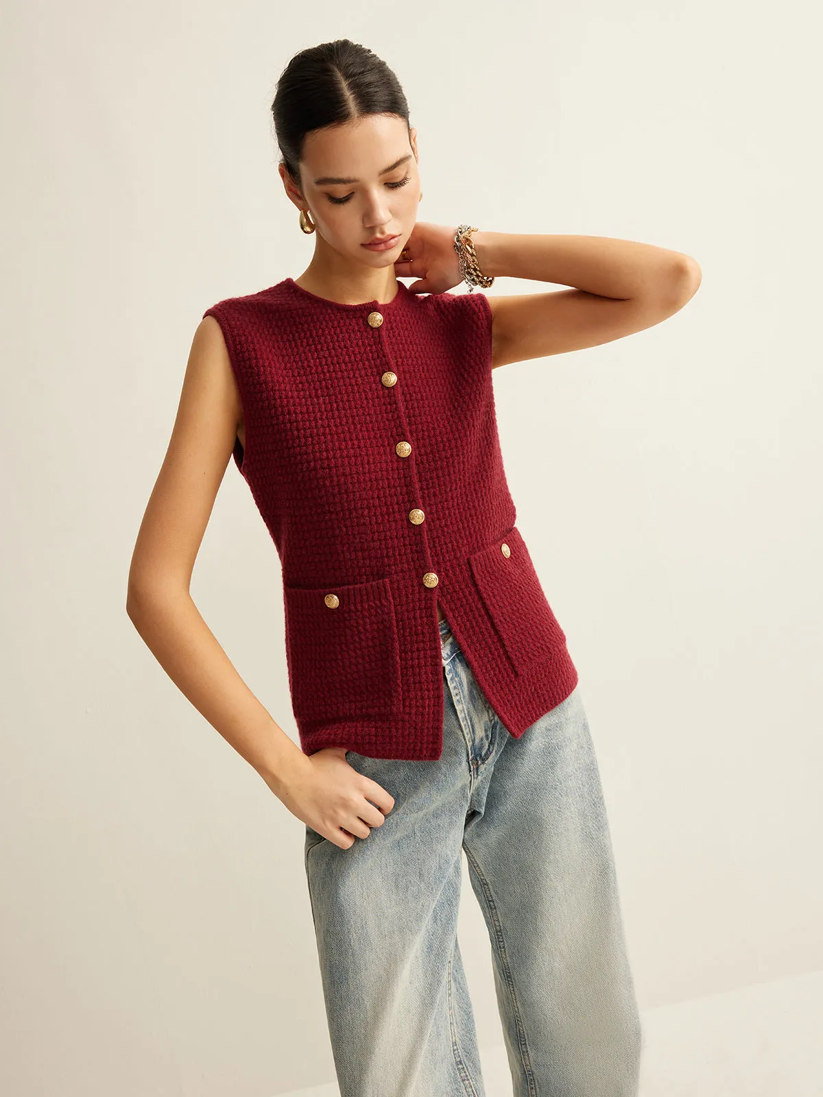 Button Down Cozy Sweater Vest sold by COMMENSE product image thumbnail 3