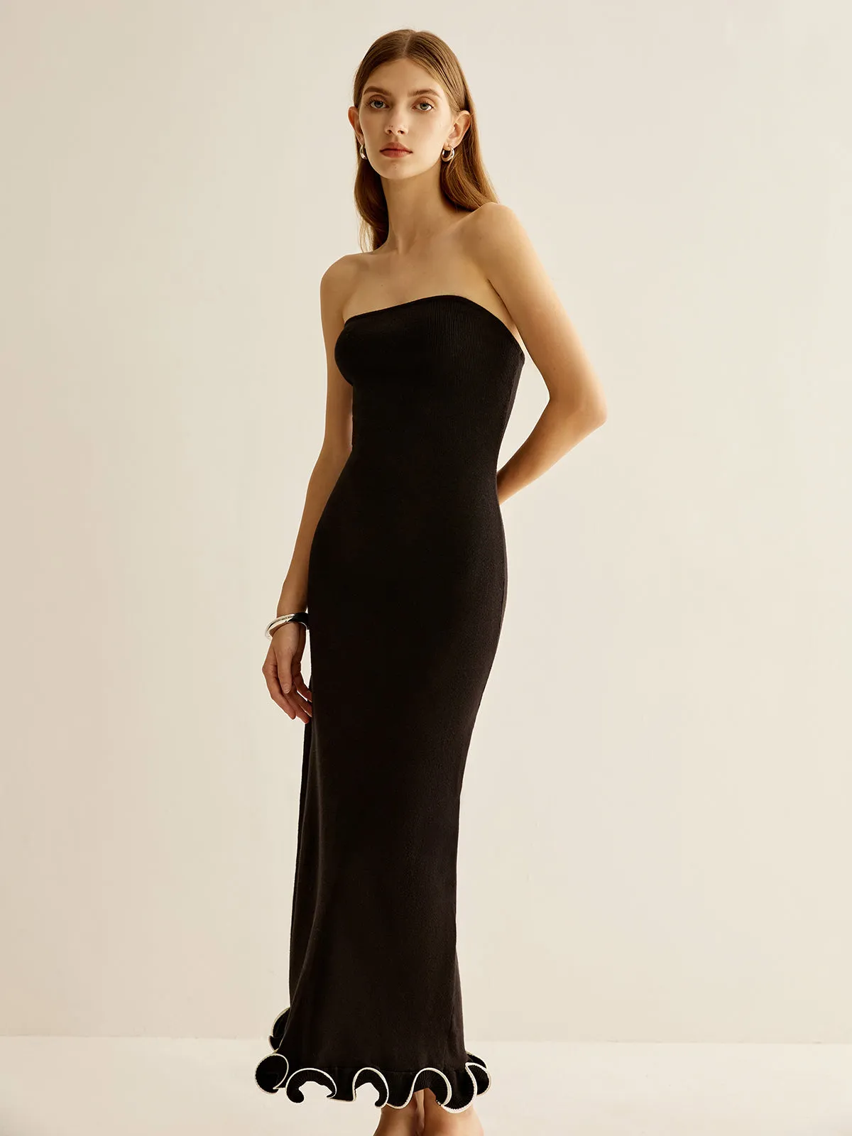 Contrast Ruffle Slim Tube Dress sold by COMMENSE product image thumbnail 3