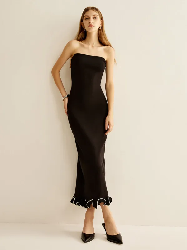 Contrast Ruffle Slim Tube Dress sold by COMMENSE