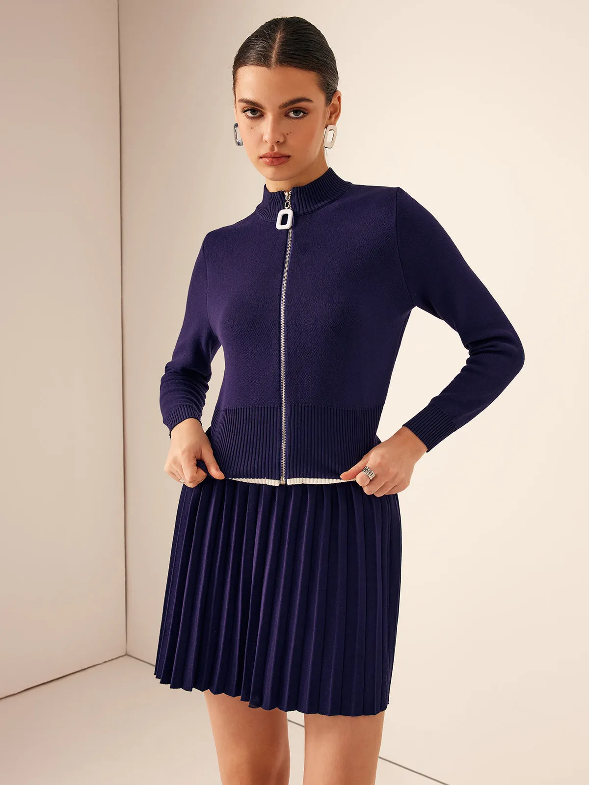 Mock Neck Zipper Slim Cardigan sold by COMMENSE product image thumbnail 3