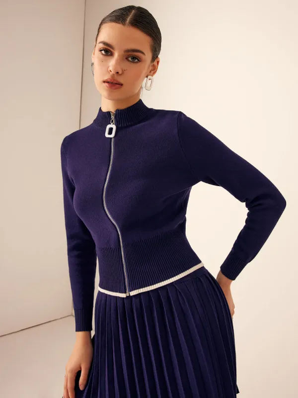 Mock Neck Zipper Slim Cardigan sold by COMMENSE