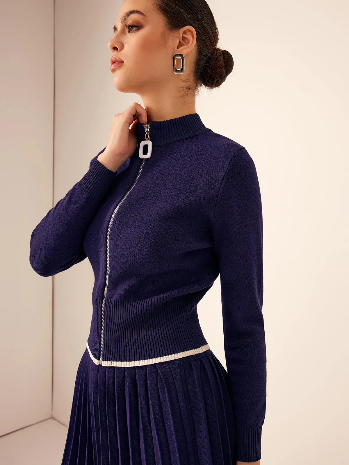 Mock Neck Zipper Slim Cardigan sold by COMMENSE product image thumbnail 5