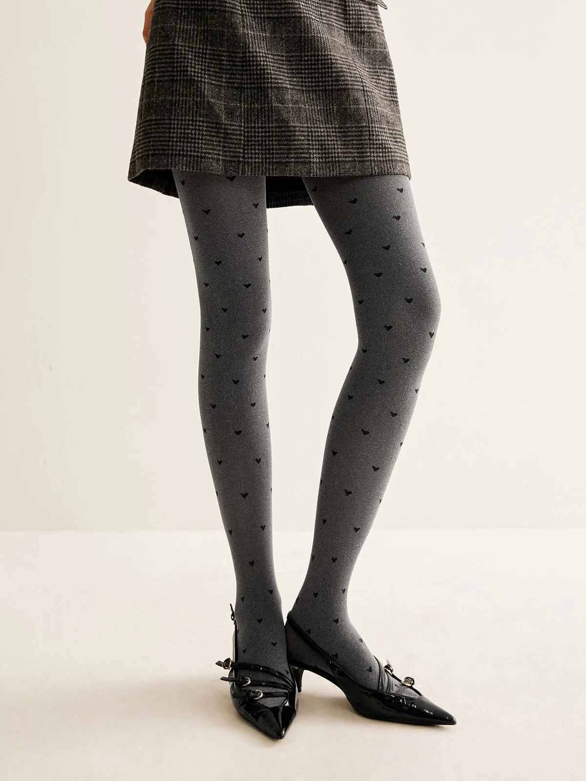 Heart Print Velvet Tights sold by COMMENSE product image thumbnail 2