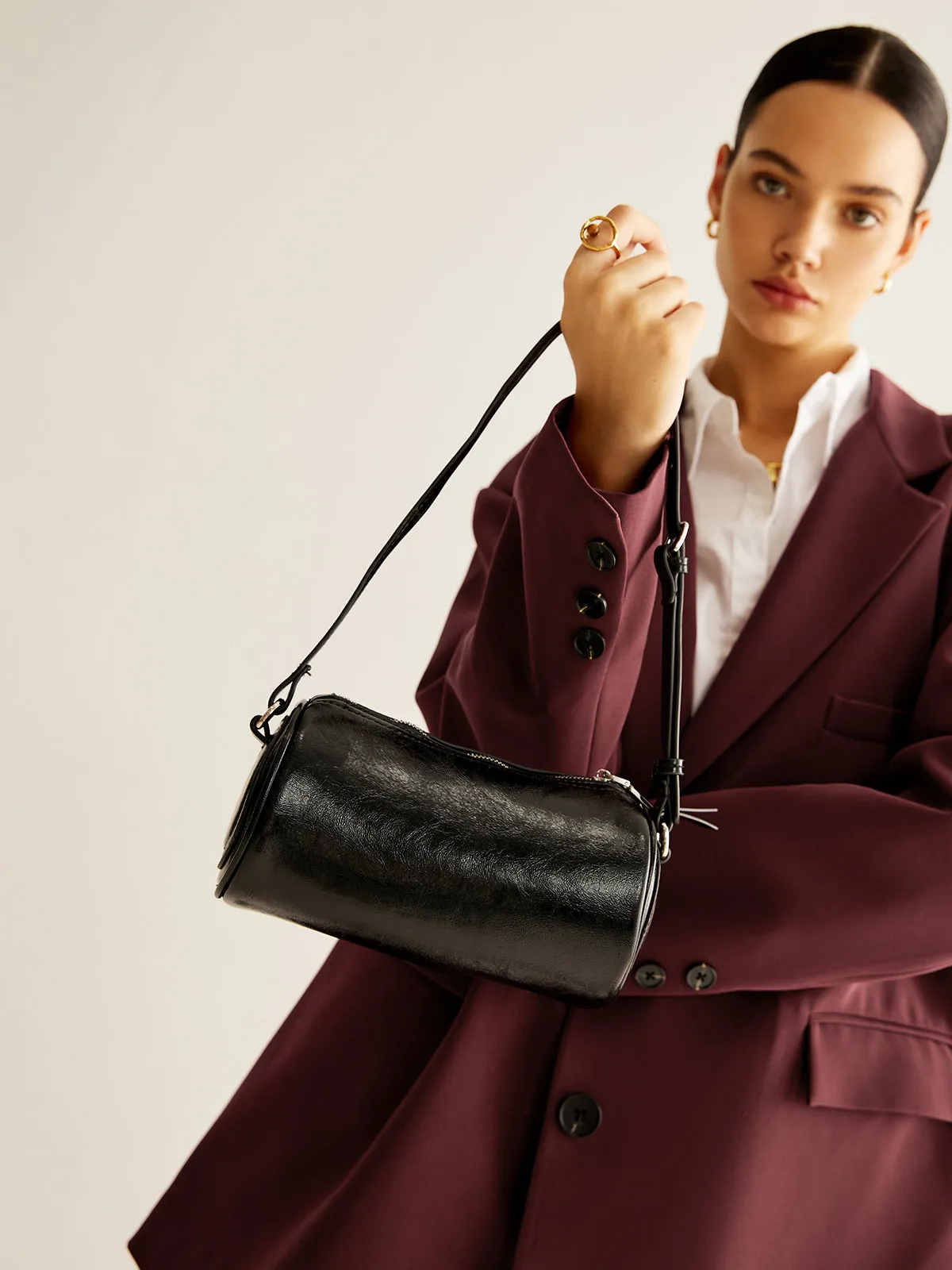 Cylindrical Zipper Bowling Shoulder Bag sold by COMMENSE product image thumbnail 3