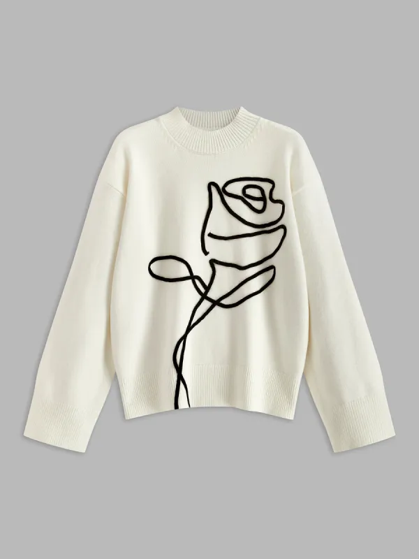 Knit-Floral Pullover Sweater sold by COMMENSE