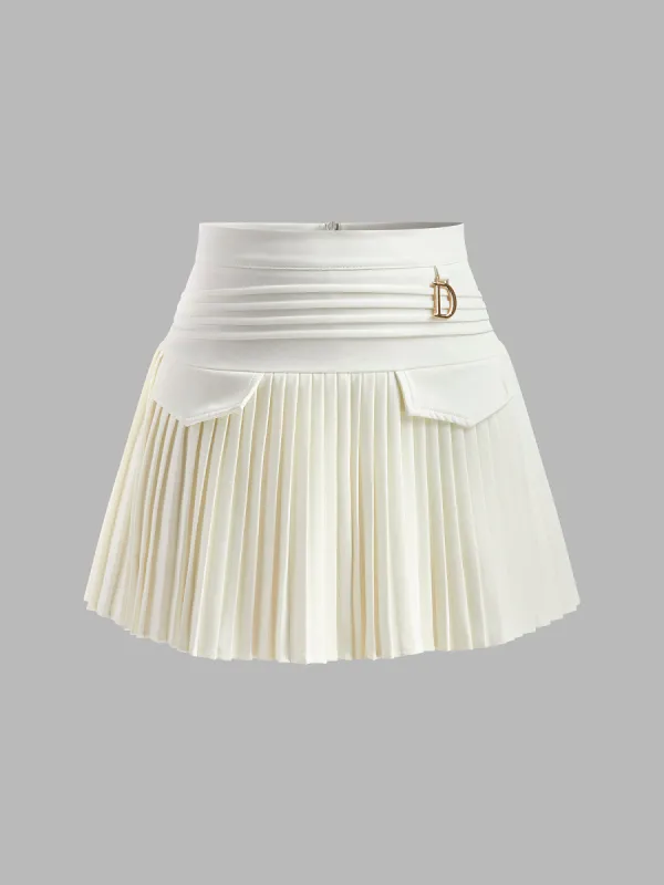 Metal Letter Pleated Mini Skirt sold by COMMENSE
