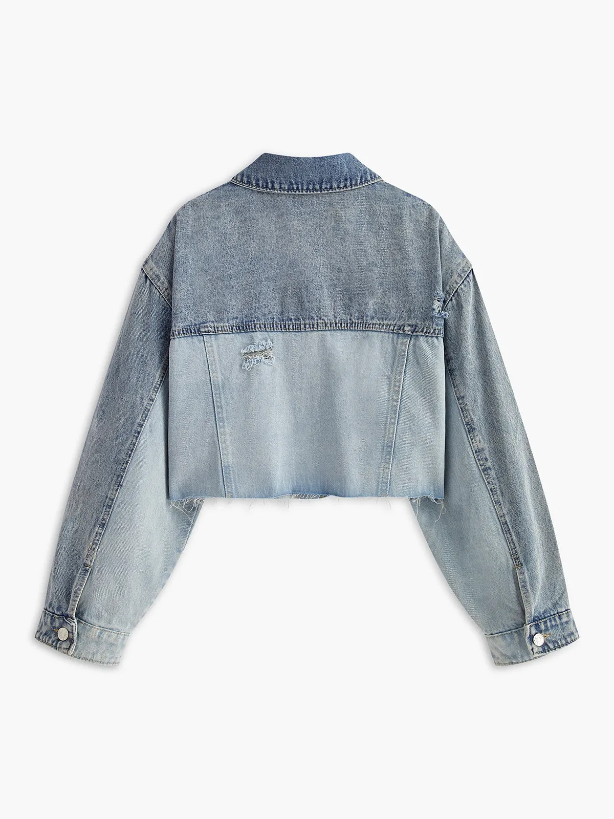 Two Tone Panel Crop Denim Jacket sold by COMMENSE product image thumbnail 2