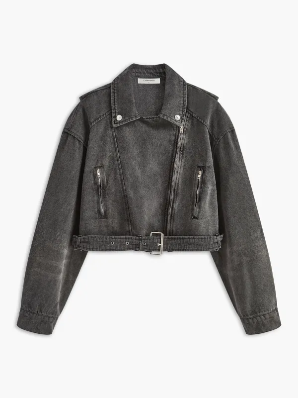 Vintage Zipper Crop Denim Jacket sold by COMMENSE