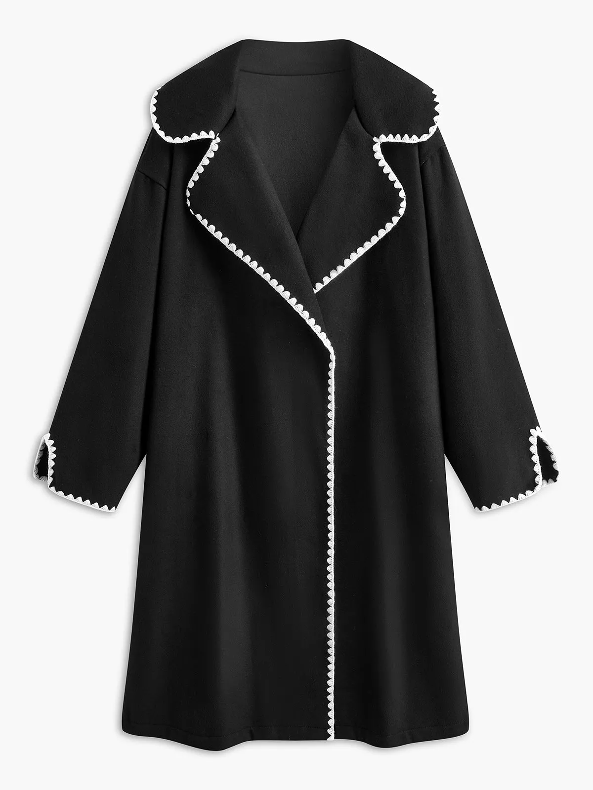 Contrast Trim Tweed Long Coat sold by COMMENSE