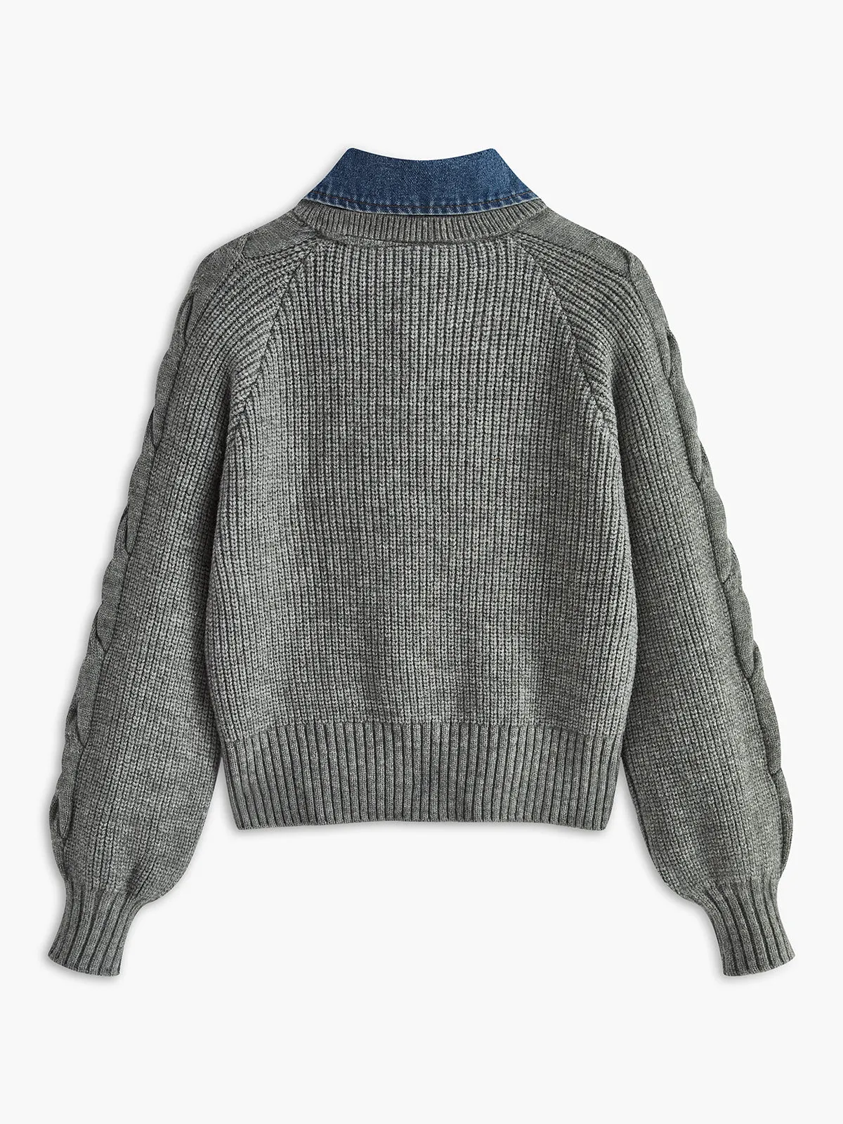 Denim Panel Ribbed Lapel Sweater sold by COMMENSE product image thumbnail 2