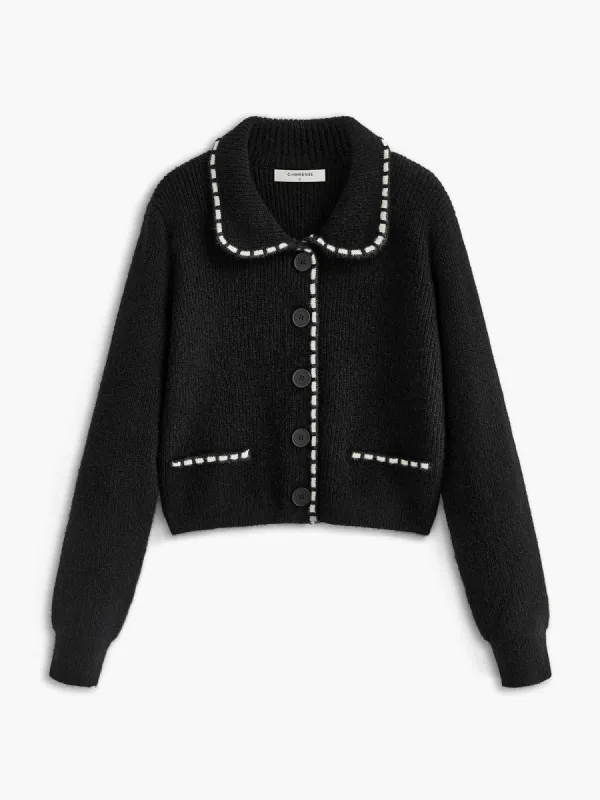 Contrast Trim Lapel Cardigan sold by COMMENSE