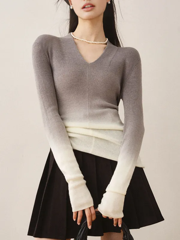 V-Neck Gradient Slim Knit Top sold by COMMENSE