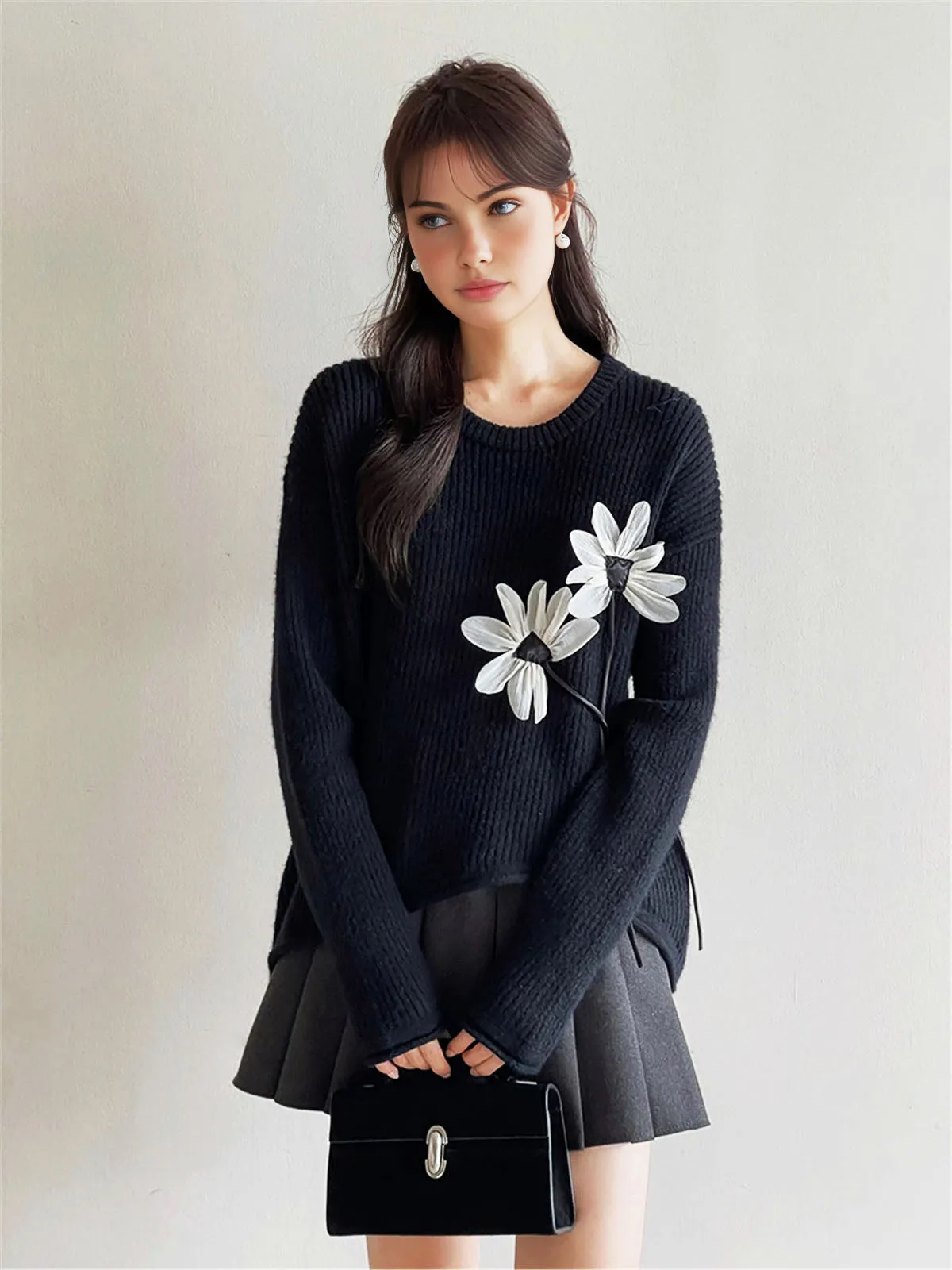 Floral-Decor Ribbed Sweater sold by COMMENSE product image thumbnail 5