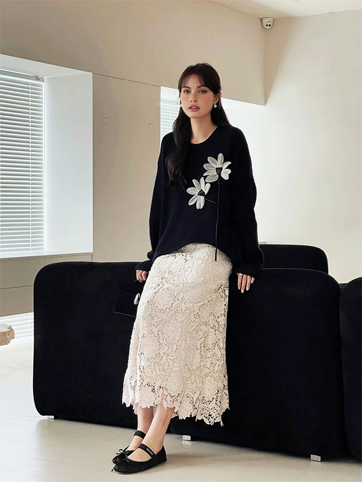 Floral-Decor Ribbed Sweater sold by COMMENSE product image thumbnail 2