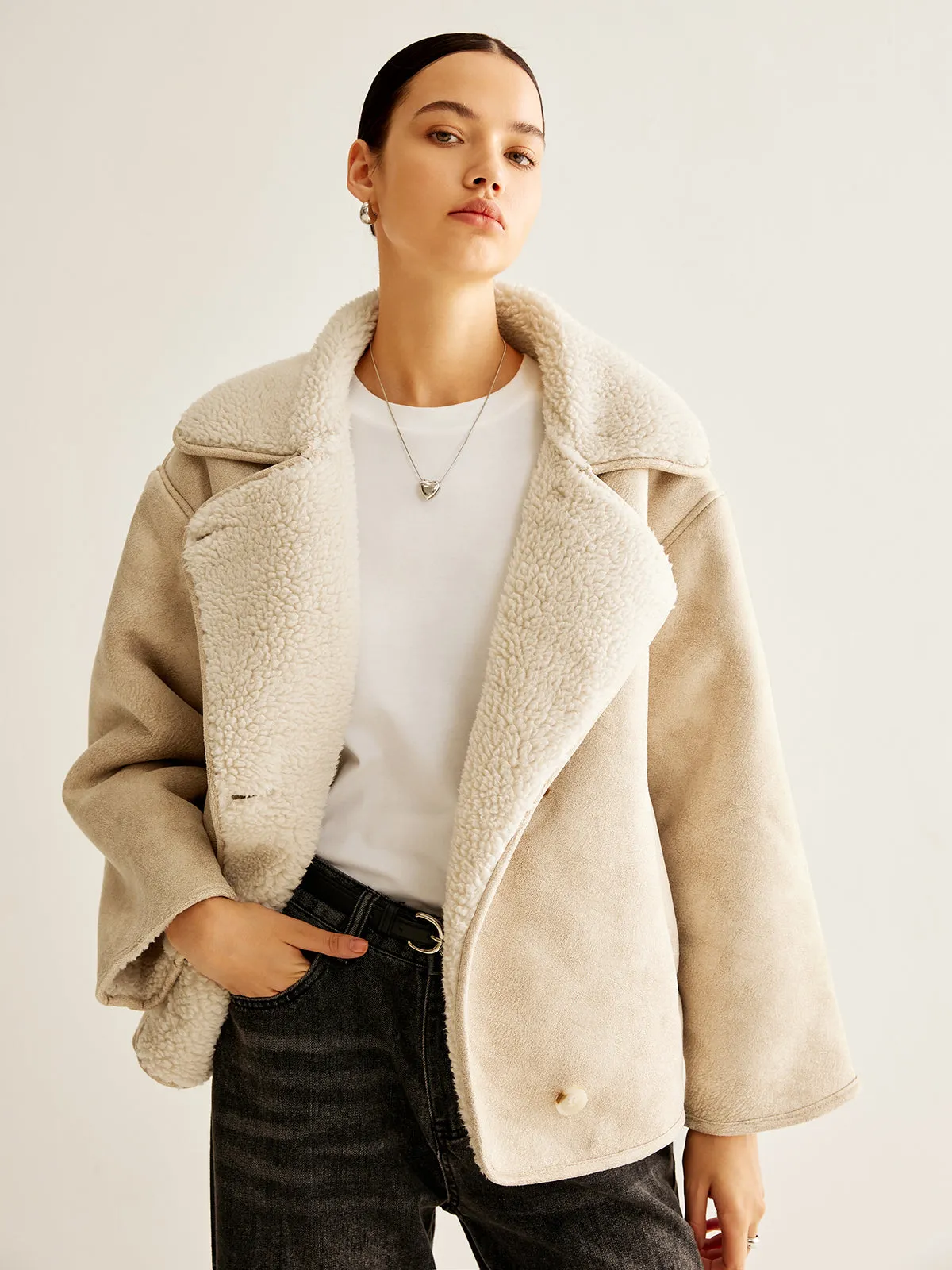 Cashmere-Blend Button Fleece Jacket sold by COMMENSE product image thumbnail 4