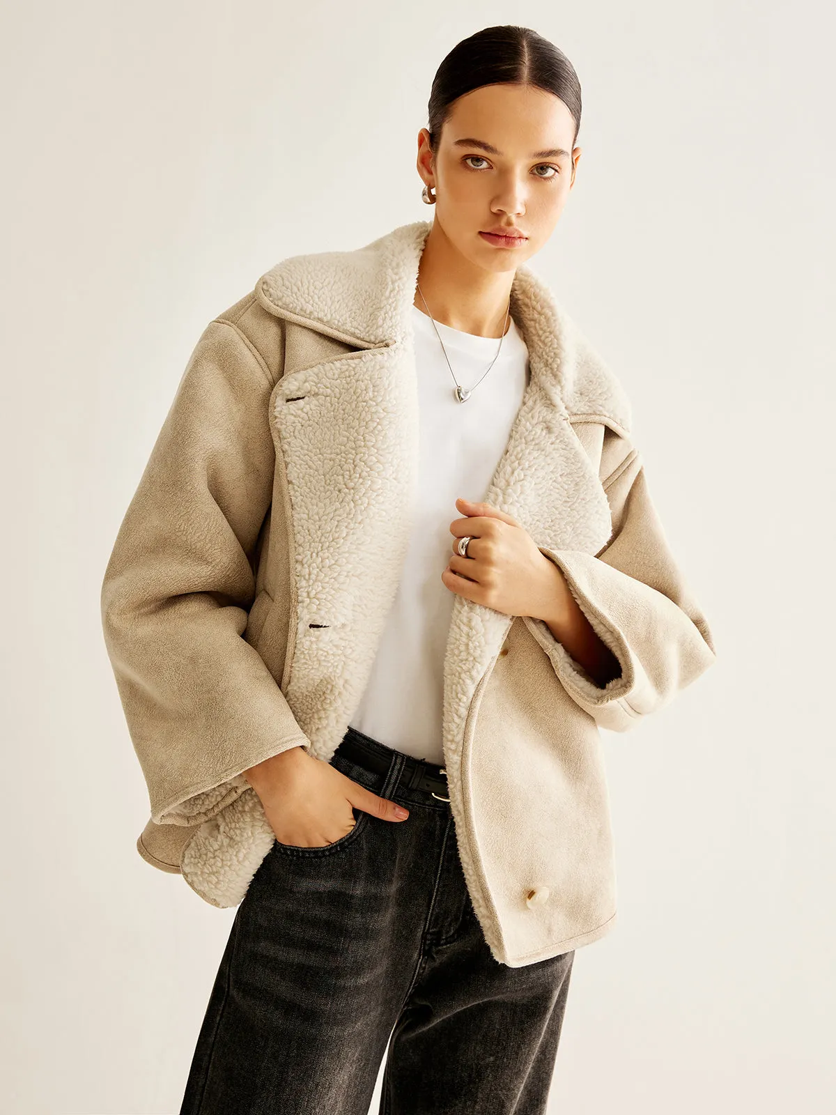 Cashmere-Blend Button Fleece Jacket sold by COMMENSE