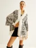 Geometric Striped Tassel Knit Minky Shawl sold by COMMENSE
