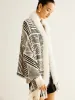 Geometric Striped Tassel Knit Minky Shawl sold by COMMENSE
